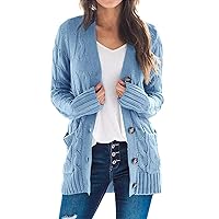 Women's Cardigans 2023 Fall Casual Long Sleeve Button Down Open Front Cable Knit Cardigan Sweater Coat