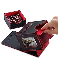 Card Deck Box for MTG Commander - Patented Design, Commander Display, Fits 100 Double-Sleeved Cards, 35pt Card Brick & Dice Tray - Black/Red