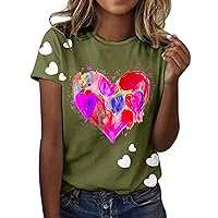 Womens Long Sleeve Tops for Spring Black Womens Fashion Valentines Day Love Print Round Neck Short Sleeve Casu