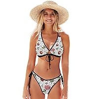 ALAZA Romantic Vintage Hearts Roses Hydrangeas Crystal and Gold Hearts Bikinis Swimsuit Set for Women XS