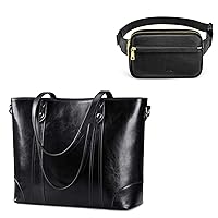 S-ZONE Genuine Leather Tote Bag Bundle with RFID Blocking Fanny Packs Belt Bag