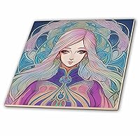 3dRose Art Nouveau woman. Admirable fantasy goddess in purple dress charm - Tiles (ct-376042)