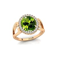 Women's Statement Ring, Peridot 14kt Gemstone Birthsone Ring, 8X10 OVAL Shape with 26 Diamond/Jewellery for Women, Gift for Mother/Sister/Wife