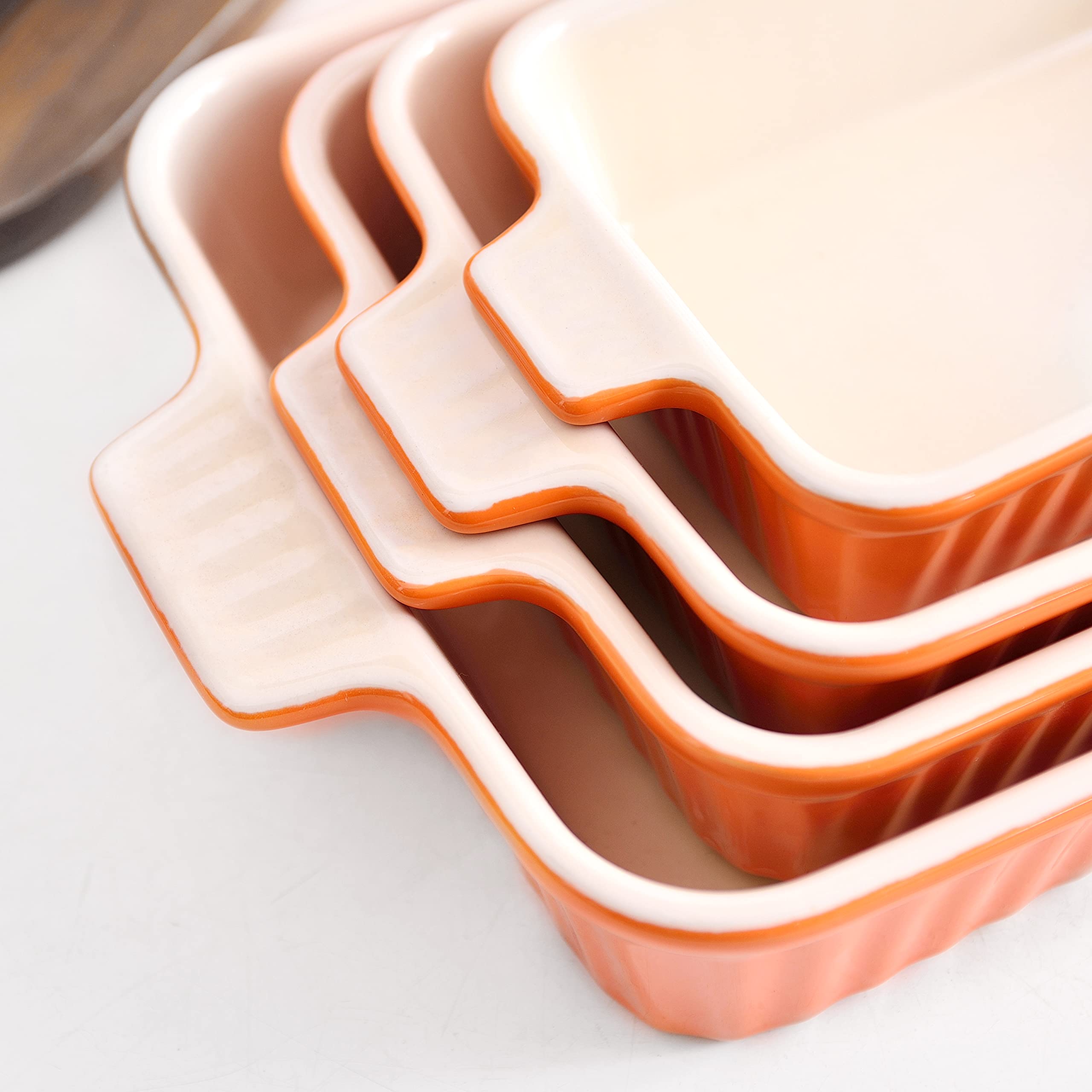 MALACASA Bakeware Set of 4, Porcelain Baking Pans Set for Oven, Casserole Dish, Ceramic Rectangular Baking Dish Lasagna Pans for Cooking Cake Kitchen, Orange(9.4