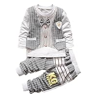 Baby Boy 2 Piece Outfits Fake Vest Double Pocket With Tie Top+Stripe Pants
