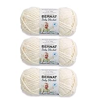 Bernat Baby Blanket Vanilla Yarn - 3 Pack of 100g/3.5oz - Polyester - 6 Super Bulky - 72 Yards - Knitting, Crocheting, Crafts & Amigurumi, Chunky Chenille Yarn (Packaging may vary)