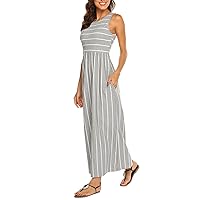 Women's Summer Sleeveless Striped Flowy Casual Long Maxi Dress with Pockets