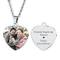 VIBOOS Personalized Heart Pendant Necklace for Women Men Girl Custom Engraving Name/Date/Text/Photos for Couples Bridesmaid Gifts Best Friend Stainless Steel Lovers Jewelry