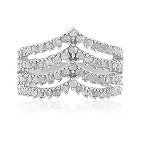 1.04 Carat (Cttw) Round Cut Natural White Diamond Multi Row Band Ring Sterling Silver
