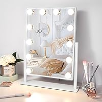 Vanity Mirror with Lights,Lighted Vanity Mirror with 12 Dimmable Bulbs for Dressing Room & Bedroom,3 Color Lighting,Modes Detachable 10x Magnification 360°Ratation (White-12 Bulbs)