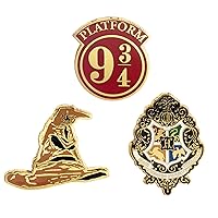 Enamel Pins, Set of 3 - Sorting Hat, Hogwarts Crest, Platform 9 3/4 - Collectible Metal Pin Button Accessory - Officially Licensed - Valentines Day & Easter Gift for Kids, Boys, Girls &