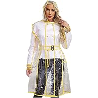 YiZYiF Women Long EVA Transparent Raincoat Waterproof Clear Rain Jacket Outwear with Hood Belt