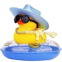 Cowboy Duck for Cars, Rubber Duck for Car Dashboard, Cool Duck Car Ornaments Accessories with Mini Holographic Cowboy Hat Swim Tube Necklace Sunglasses and Special Prop(Sky Blue)