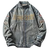 American Vintage Denim Jacket For Men Spring Heavy Industry Loose Letter Embroidery Coat Unisex Varsity Outwear