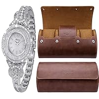 SIBOSUN Lady Women Wrist Watch Sliver Watch Roll Travel Case Watch Box Luxury PU Leather