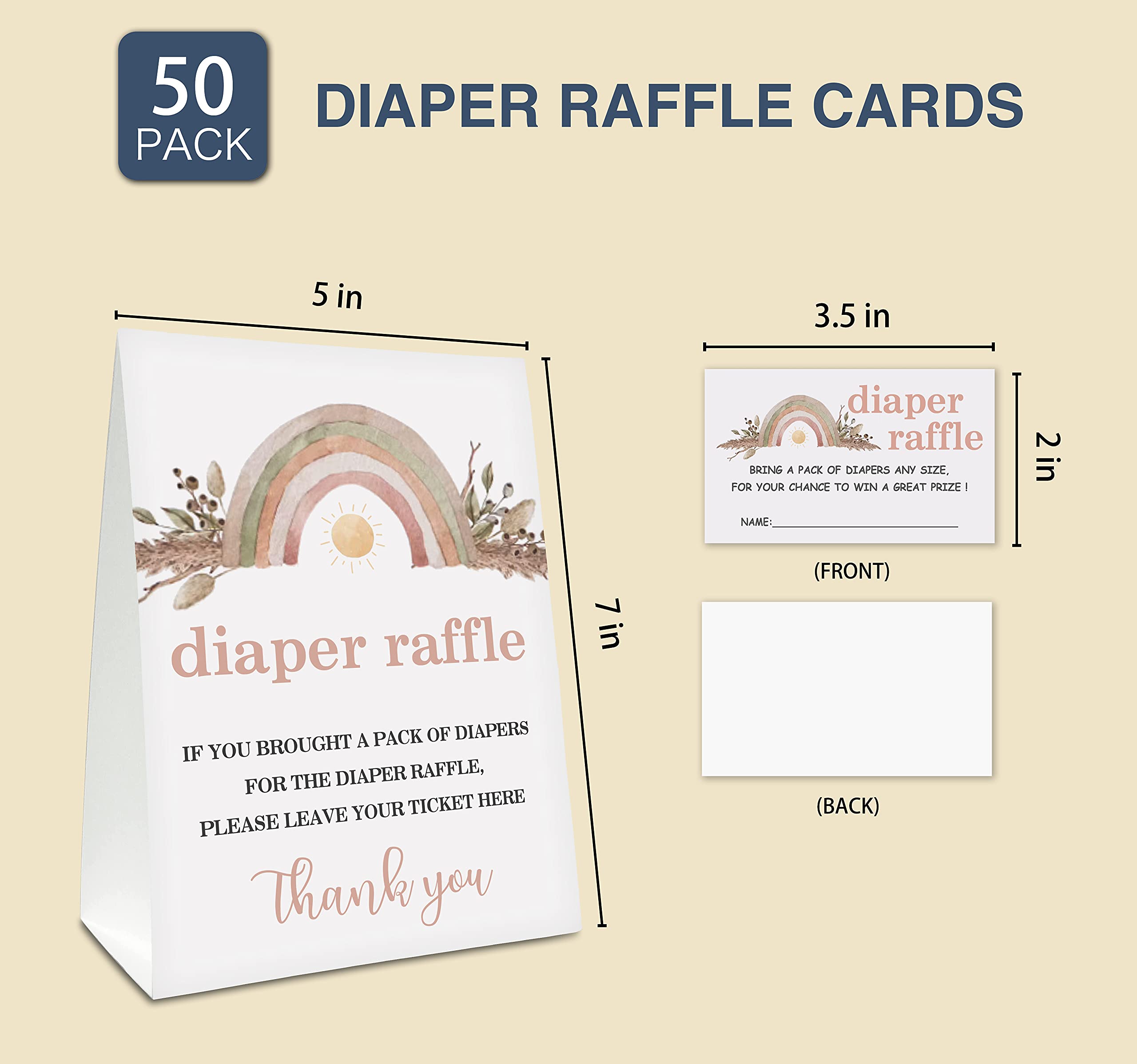 Yuansail Diaper Raffle Tickets For Baby Shower, Rainbow Themed Cards,Party Favors For Baby Showers Game Cards, 1 Sign & 50 Cards Per Pack – (bb001-niaobu)