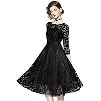 XINUO Women's Dresses Sprin Fall Vintage Formal Floral Lace A Line Midi Tea Swing Evening Casual Cocktail Party Dress