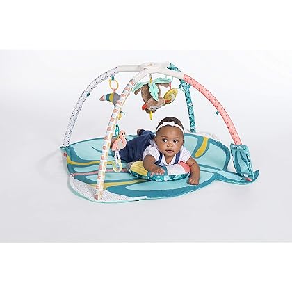 Infantino 4-in-1 Deluxe Twist & Fold Activity Gym & Play Mat, Tropical - Includes linkable Toys, Musical Monkey, Mirror and Bolster Pillow, for Newborns, Babies and Toddlers