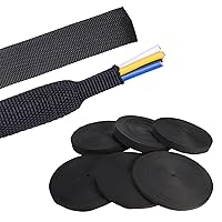 Black 2:1 Ratio Automotive Heat Shrink Braided Sleeving,Wear-Resistant Flat Woven Shrinkable Sleeve Fabric Car Cable Wires Hoses Protection (3/4