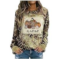 It's Fall Y'all Leopard Plaid Pumpkin Sweatshirts Women's Halloween Long Sleeve Casual Pullover Tops Bleached Shirts