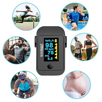 Santamedical Dual Color OLED Pulse Oximeter Fingertip, Blood Oxygen Saturation Monitor (SpO2) with Case, Batteries and Lanyard