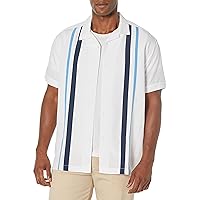 Cubavera Men's Tri-Color Camp Collar Retro Panel Short Sleeve Button-Down Shirt