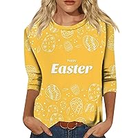 Easter Blouse for Women Plus Size,Women's Fashion Casual Round Neck 3/4 Sleeve Cute Tops for Women Ladies Top