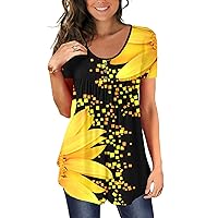 BeadChica Women's Casual Tunic Tops To Wear With Leggings Short Sleeve Flare Summer Loose TShirts Flowy Lace Blouses
