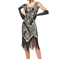 Womens Casual Summer Dress Women's Vintage Dress Sexy Sleeveless Dress 1920s Sequin Beaded V Neck Tassels Party