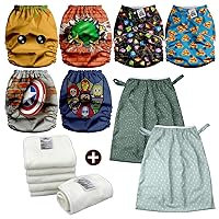 Mama Koala 2.0 Baby Cloth Diapers with 6 Inserts Bundle(Super Heroes), with 2 Pack Reusable and Washable Waterproof Pail Liners