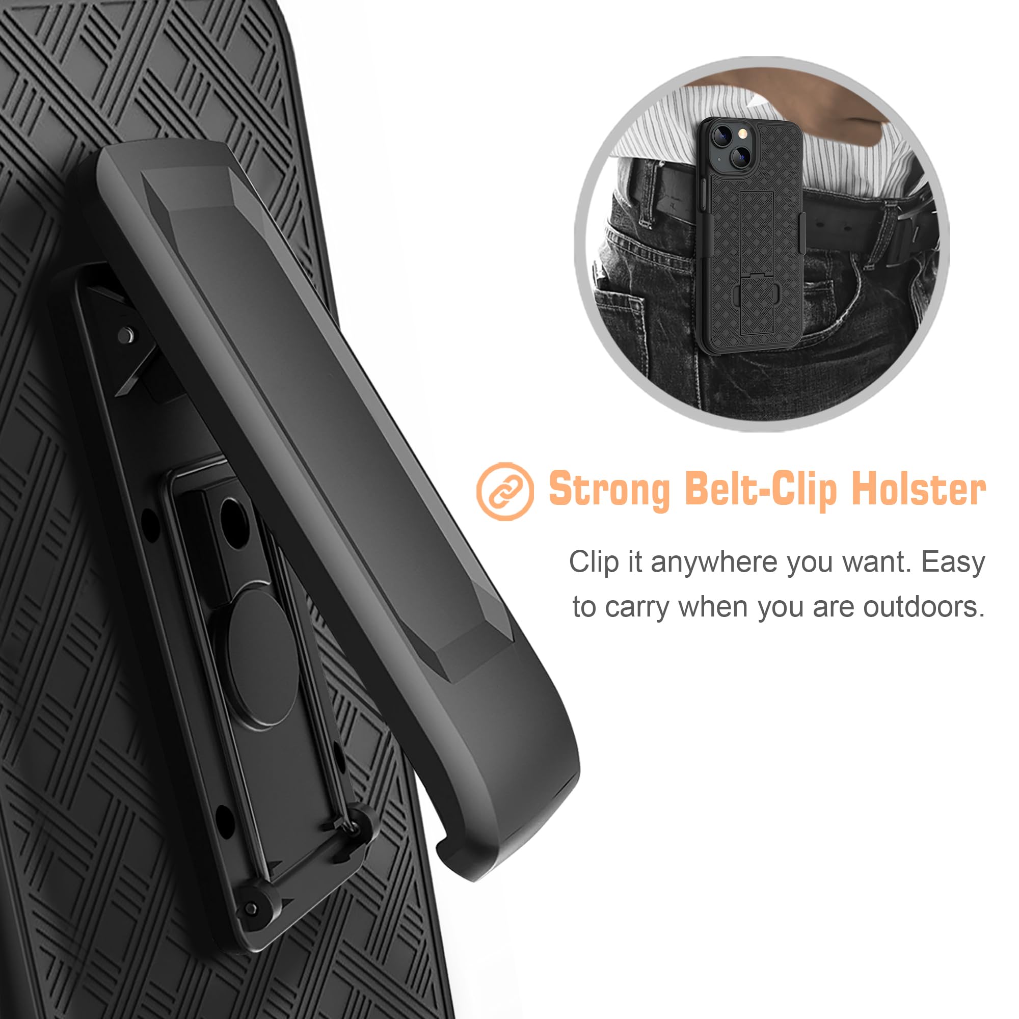 Fingic Case for iPhone 15 Case,iPhone 15 Belt Clip Holster Case Slim Combo Shell with Kickstand Swivel Belt Clip Holster Rugged Shockproof Antiscratch Protective Cover for iPhone 15 5G 6.1 inch(Black)