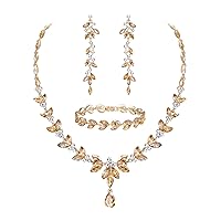 EVER FAITH Austrian Crystal Bridal Bridesmaid Jewelry Sets, Elegant Marquise Rhinestone Leaf Necklace Dangle Earrings Tennis Bracelet Set for Women