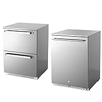 24 Inch Outdoor Beverage Refrigerators Bundle, 26°F Outdoor Drawer Beverage Fridge, SUS304, Lockable, ETL & NSF7 Certified