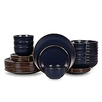 Stone Lain Brasa Modern Stoneware 32 Piece Dinnerware Sets, Plates and bowls Sets, Dish Set for 8, Blue