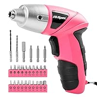 Hi-Spec 27pc 3.6V Pink USB Small Power Electric Screwdriver Set. Cordless & Rechargeable with Driver Bit Set