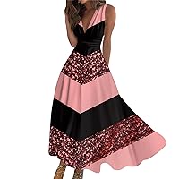 Womens Maxi Dresses for Summer, Knit Dress Sequin Dress Swing Dress Ladies V Neck Loose Sleeveless Outdoor Maxi Dress Womens Streetwear Outdoor Weekend Summer Long Dress Dress (Watermelon Red,Small)