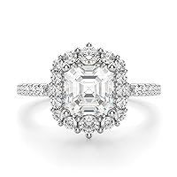 3 CT Asscher Cut Colorless Moissanite Engagement Rings for Women, Halo Handmade Moissanite Diamond Bridal Wedding Rings, Anniversary Propose Gift Her