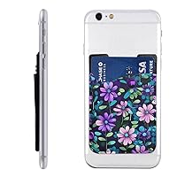 Purple Camellia Printed Phone Card Holder,Leather Phone Card Holder,Adhesive Stick On Credit Card Pocket For Smartphones