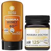 MANUKA DOCTOR - MGO 80+ Multifloral SQUEEZY and MGO 125+ Monofloral Manuka Honey Value Bundle, 100% Pure New Zealand Honey. Certified. Guaranteed. RAW. Non-GMO