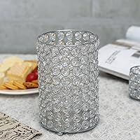VINCIGANT Silver Crystal Cylinder Flower Vases for Artificial Bouquet,Votive Tea Light Holder Pillar Candle Holder Centerpieces for Wedding Dinning Room Table Decorations,8.3 Inches Tall