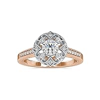 1/3 Carat Diamond and 3/4 Carat Moissanite Petite Twisted Vine Milgrain Halo Engagement Ring for Women in 14k Gold (I-J/G, SI1-SI2/VS2, cttw) Size 4 to 10.5 by VVS Gems