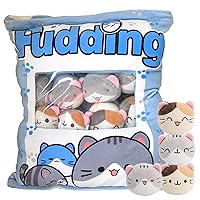 Cute Pillows, Snack Pillow with 8 Mini Cat Stuffed Toys, 14x18 Inch Cat Pillow Cushion with Clear Window Plush Dolls 1 * Snack Pillow 8 * Mini Dolls