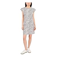 Vince Camuto Womens Ivory Animal Print Flutter Sleeve Crew Neck Above The Knee Shift Dress XS