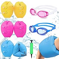 6 Pack Arm Floaties for Adults and Kids, PVC Inflatable Swimming Floats Arm Bands with 2 Swimming Goggles, Kids Floaties for Pool Summer Party