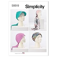 Simplicity Head Wraps and Hat Sewing Pattern Kit, Code S9519, Sizes XS-S-M-L, Multicolor