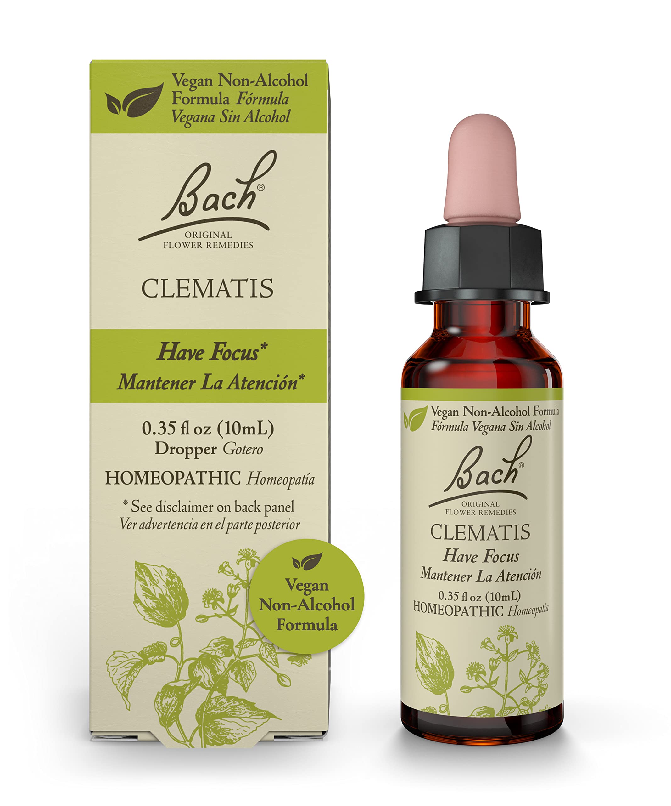 Bach Original Flower Remedies, Clematis for Focus and Concentration (Non-Alcohol Formula), Natural Homeopathic Flower Essence, Holistic Wellness and Stress Relief, Vegan, 10mL Dropper