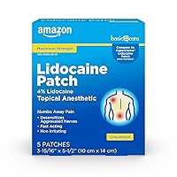 Amazon Basic Care Lidocaine Patch, 4% Lidocaine, Topical Anesthetic, Desensitizes Aggravated Nerves, 5 Count