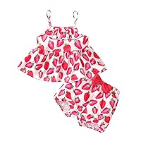 Baby Girl Clothes 3-6 Months Outfits Pants Printed Sleeveless Beach Two Infant Set Pieces Kids 018M (Red, 6-9 Months)