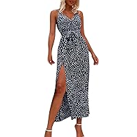 Women's Summer Dresses 2024 New Suspender Print Split Lace-Up Dress Prom Dresses, S-XL