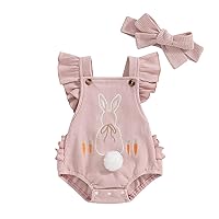 VISGOGO Easter Baby Girl Outfit Rompers Infant Bunny Clothes Carrot Embroidery Backless Easter Onesie